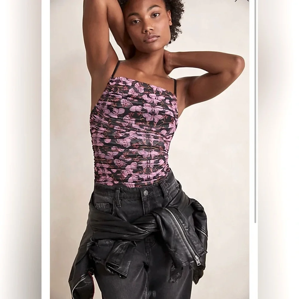NEW FREE PEOPLE - Thong bodysuit with mesh and drawstrings size XS